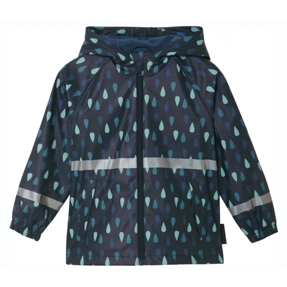 Fiús esőkabát sötétkék színben esőcsepp mintával